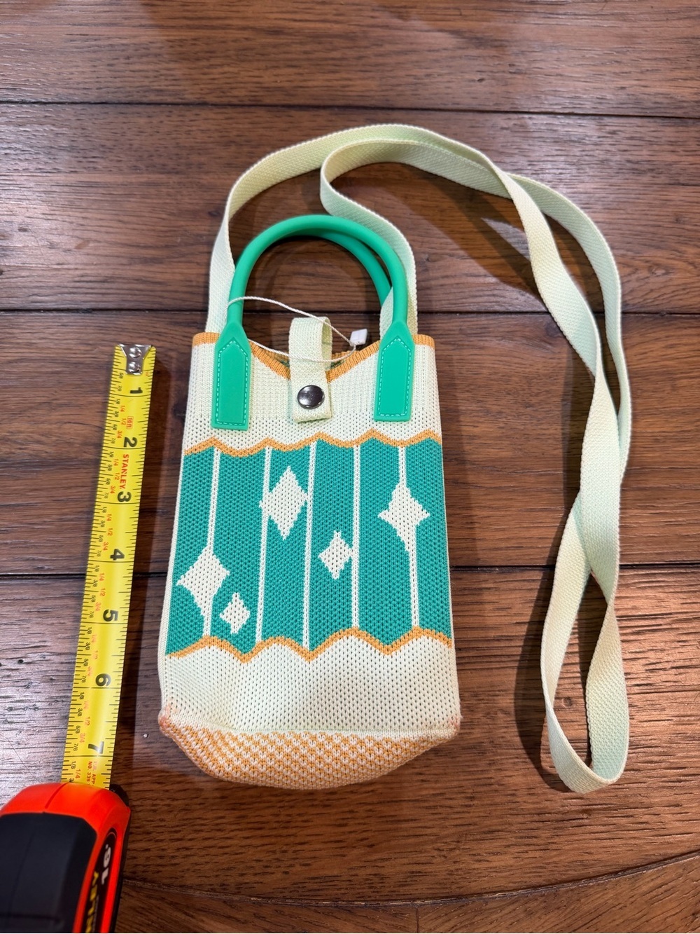 Mini Crossbody Phone Bag in Teal and Cream with Orange Trim​ - Picture 2 of 8